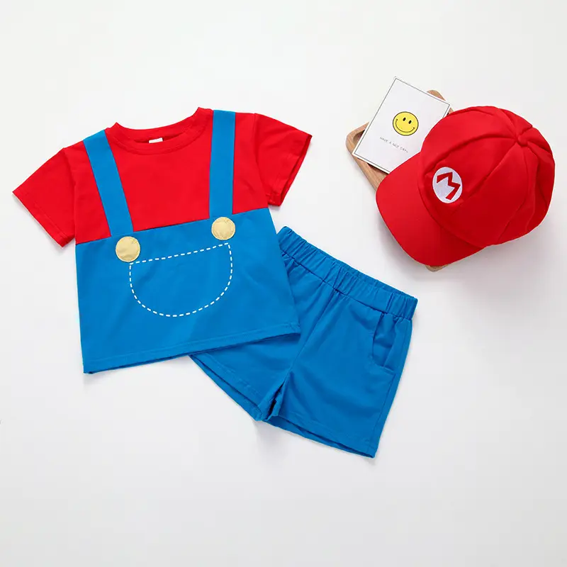 Kids Super Mario Suit Red Blue Shorts Set - Image 10