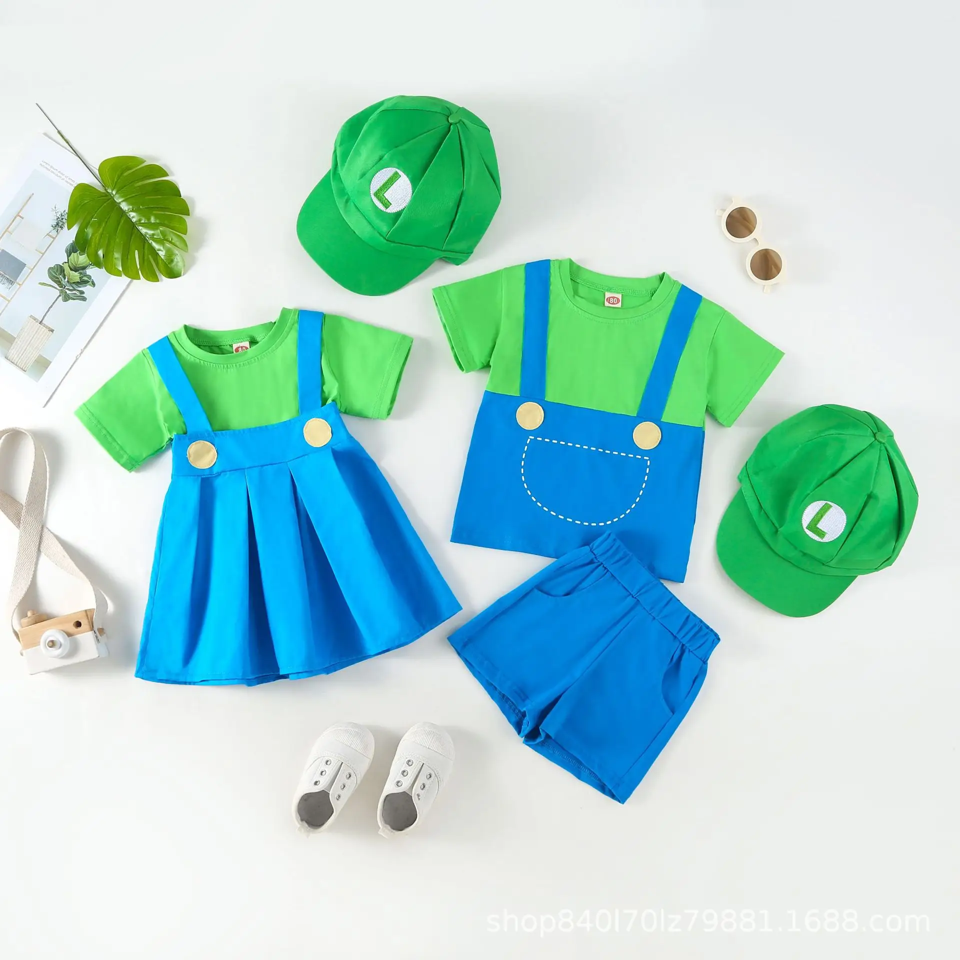 Kids Super Mario Suit Red Blue Shorts Set - Image 11