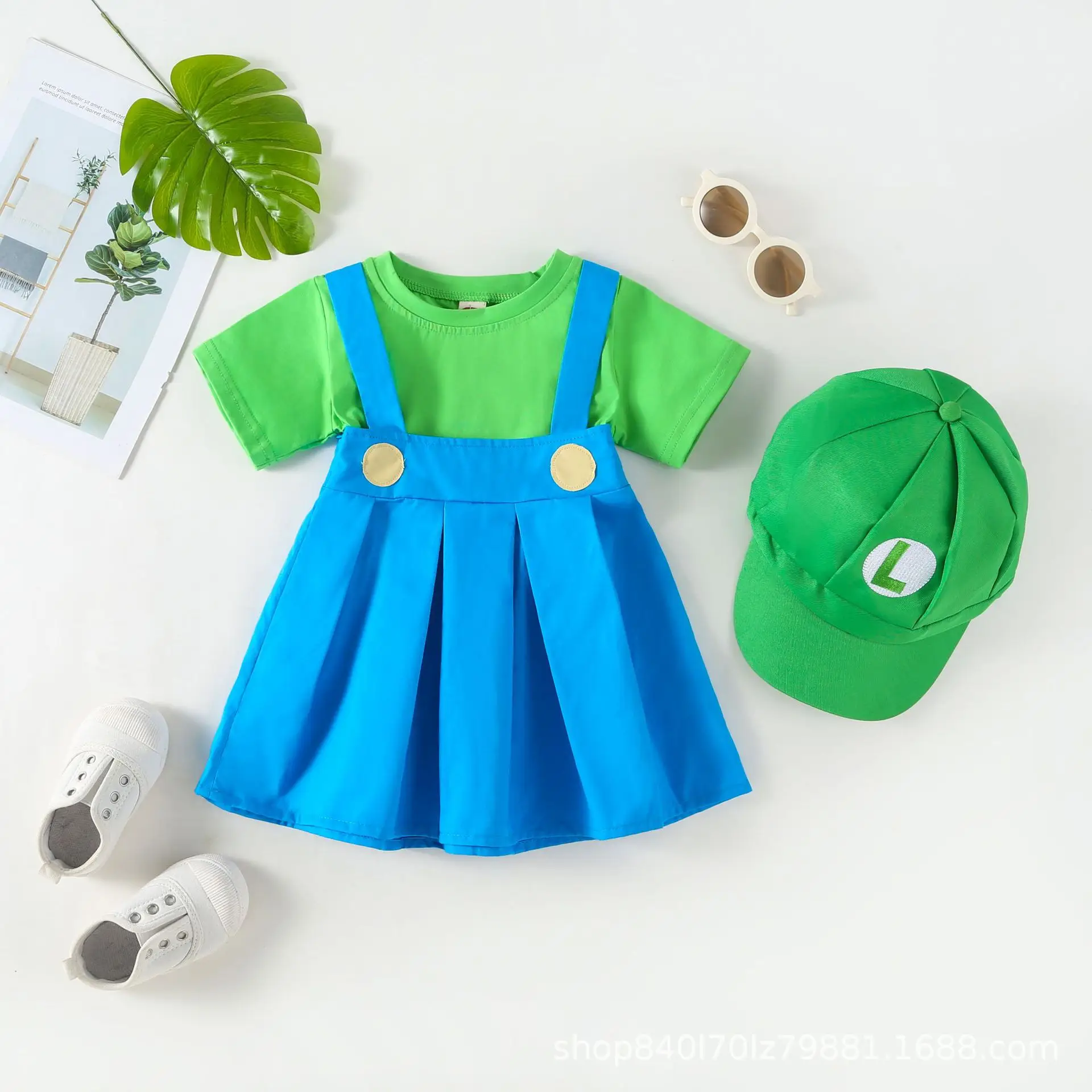 Kids Super Mario Suit Red Blue Shorts Set - Image 4