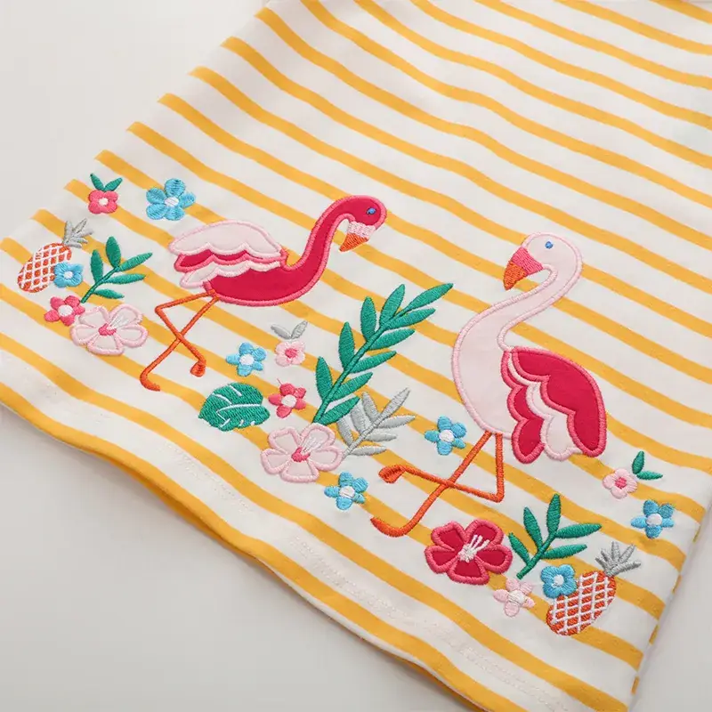 Girls Striped Cotton T-Shirt Yellow Orange