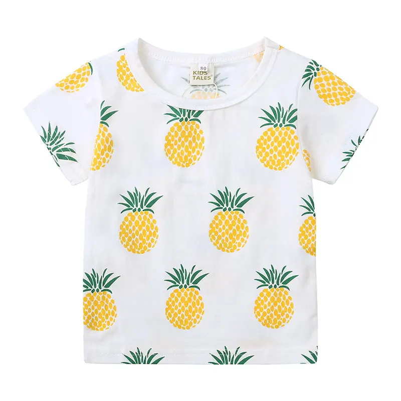 Kids Green Pear Fruit Graphic T-Shirt Grey Short Sleeve