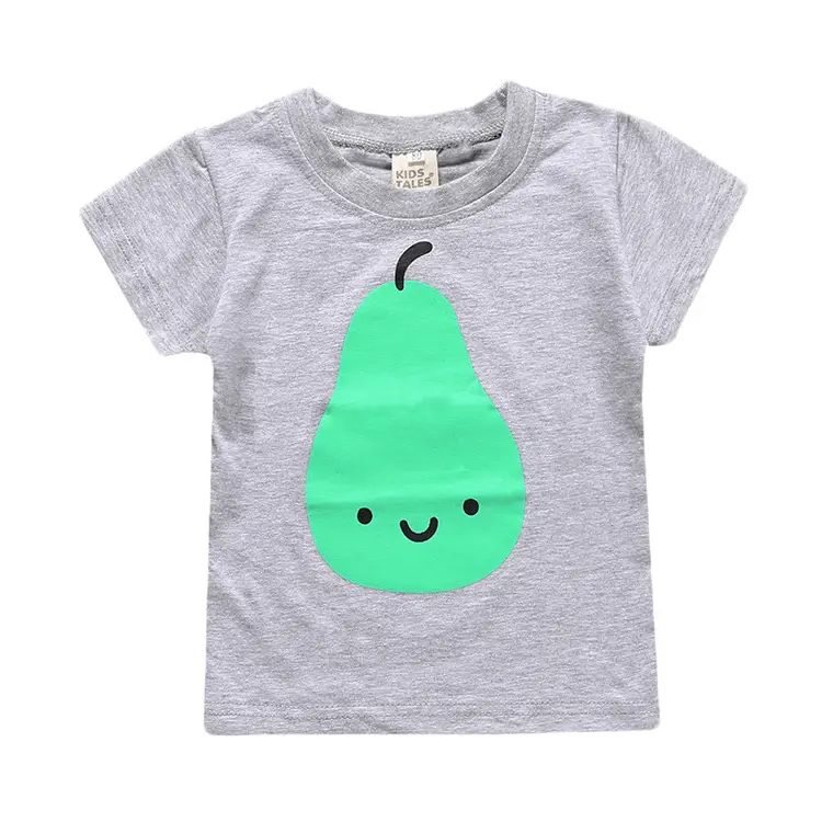 Kids Green Pear Fruit Graphic T-Shirt Grey Short Sleeve