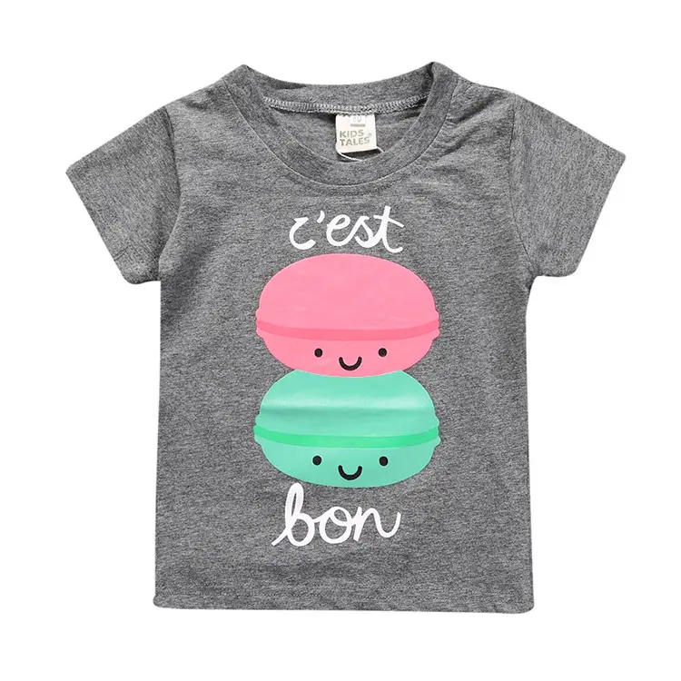 Kids Green Pear Fruit Graphic T-Shirt Grey Short Sleeve