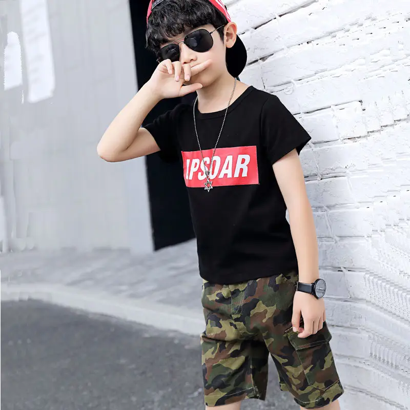 Boys T-shirt Crewneck Summer Wear Camo Pants - Image 4