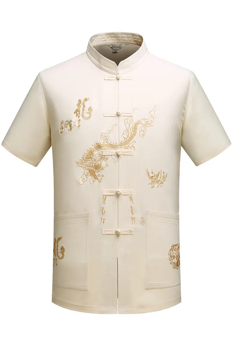 Ethnic Chinese Short Sleeve Tan Shirt for Men - Image 11