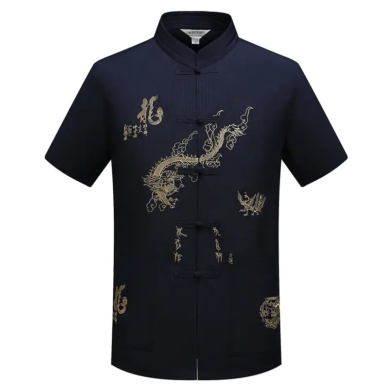 Ethnic Chinese Short Sleeve Tan Shirt for Men — feature 10