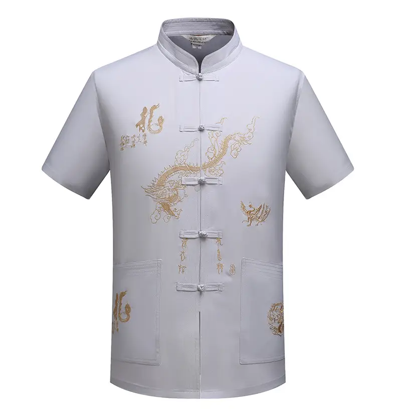 Ethnic Chinese Short Sleeve Tan Shirt for Men — feature 11