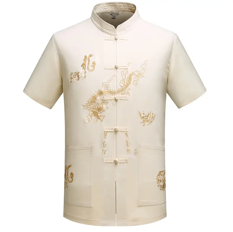 Ethnic Chinese Short Sleeve Tan Shirt for Men — feature 6