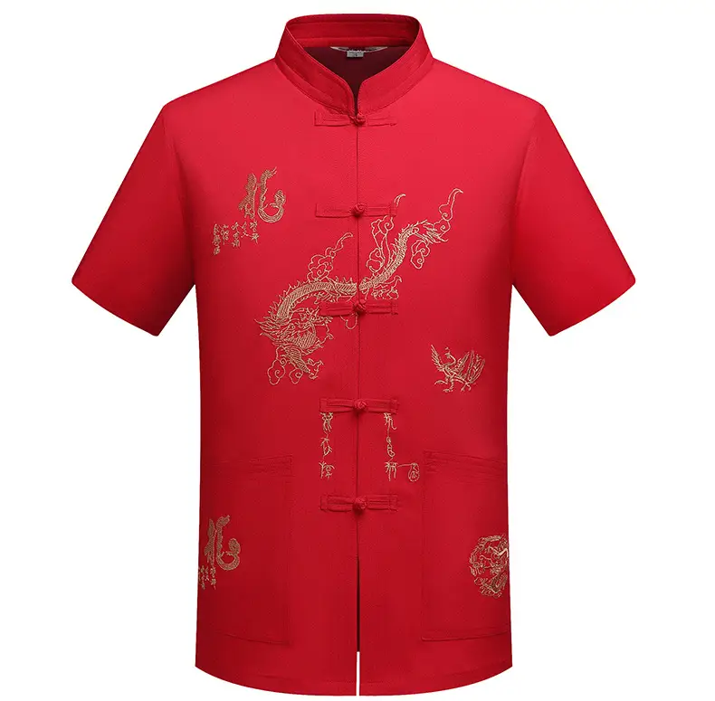 Ethnic Chinese Short Sleeve Tan Shirt for Men — feature 8