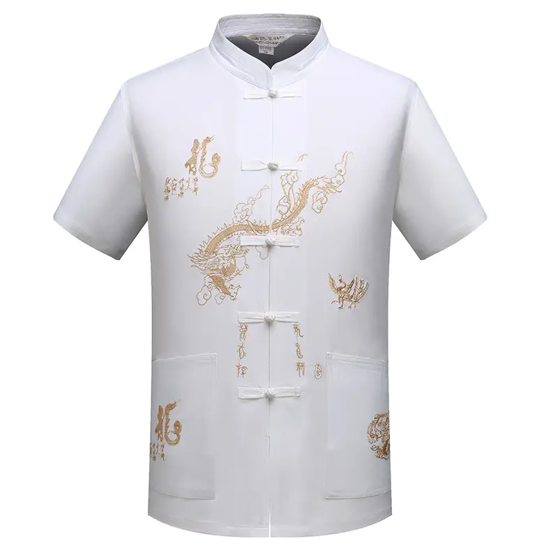 Ethnic Chinese Short Sleeve Tan Shirt for Men — feature 9