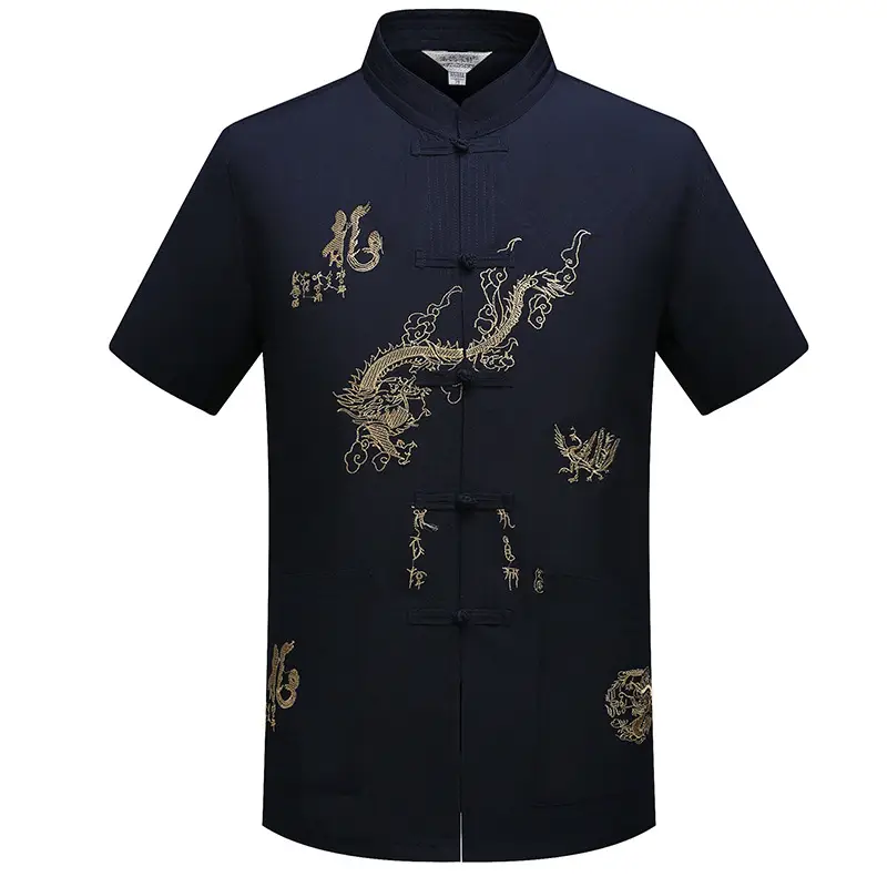 Ethnic Chinese Short Sleeve Tan Shirt for Men - Image 5