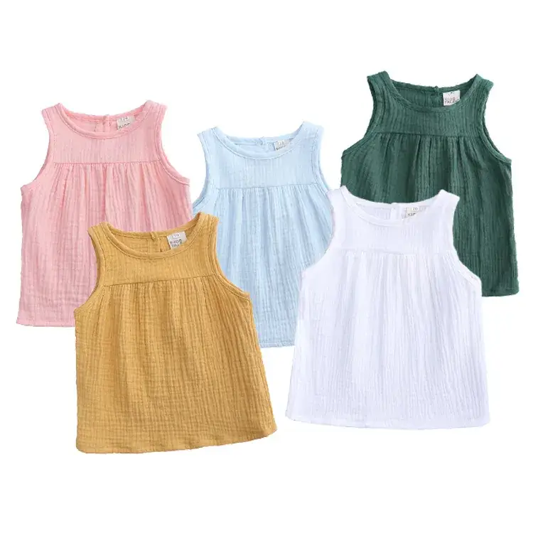 Multi Color Sleeveless Vest Tops for Girls Cotton Linen