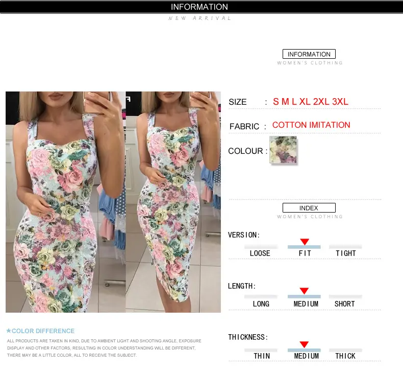 Printed Floral Midi Dress for Women Hot Slim Fit — feature 3