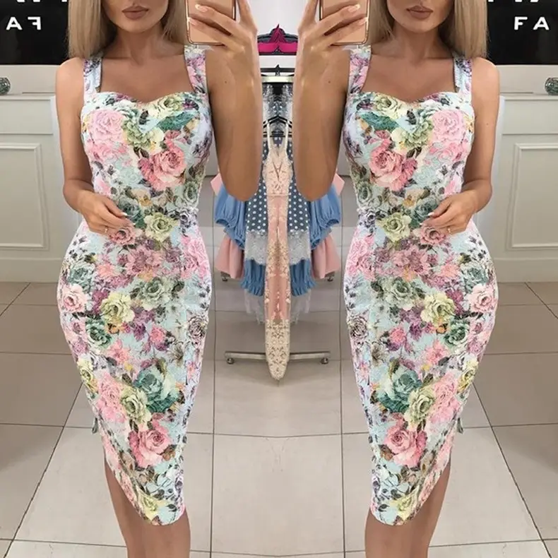 Printed Floral Midi Dress for Women Hot Slim Fit — feature 6
