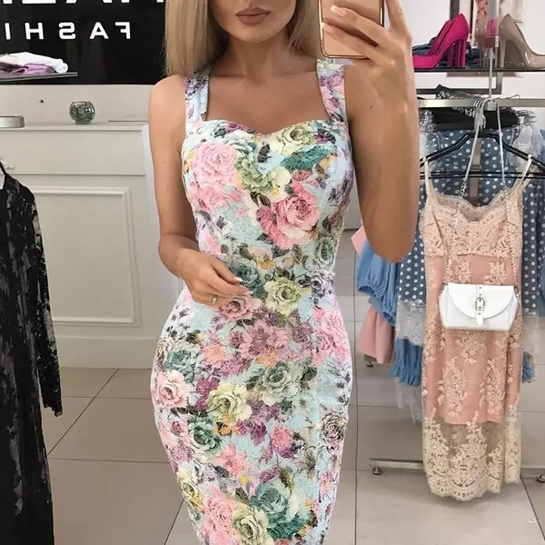 Printed Floral Midi Dress for Women Hot Slim Fit — feature 7