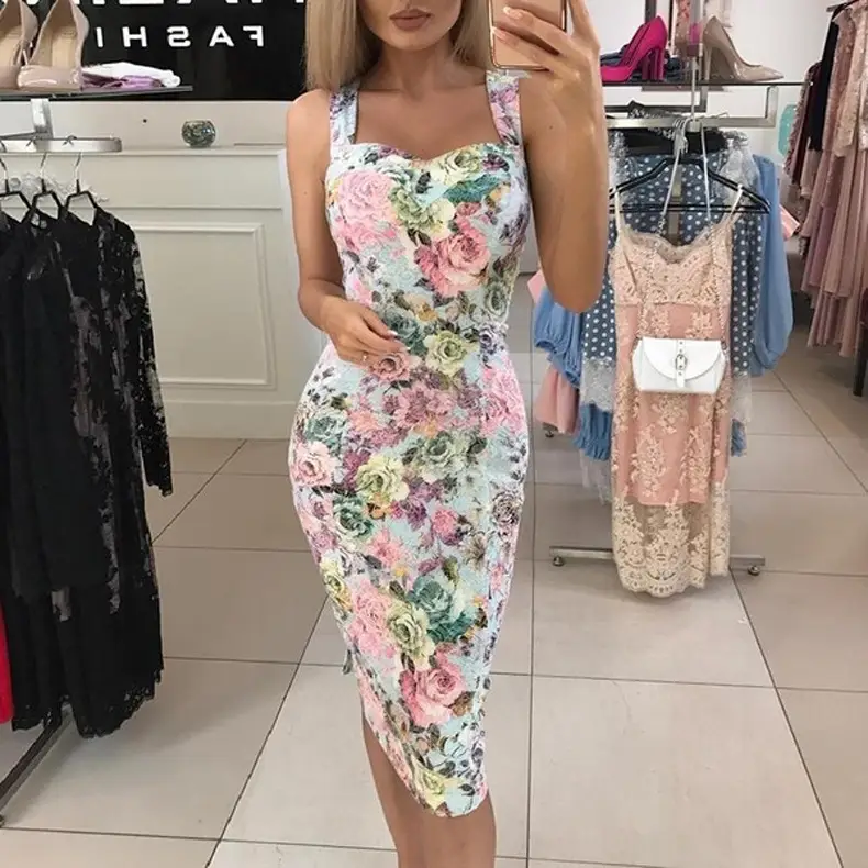 Printed Floral Midi Dress for Women Hot Slim Fit — feature 8