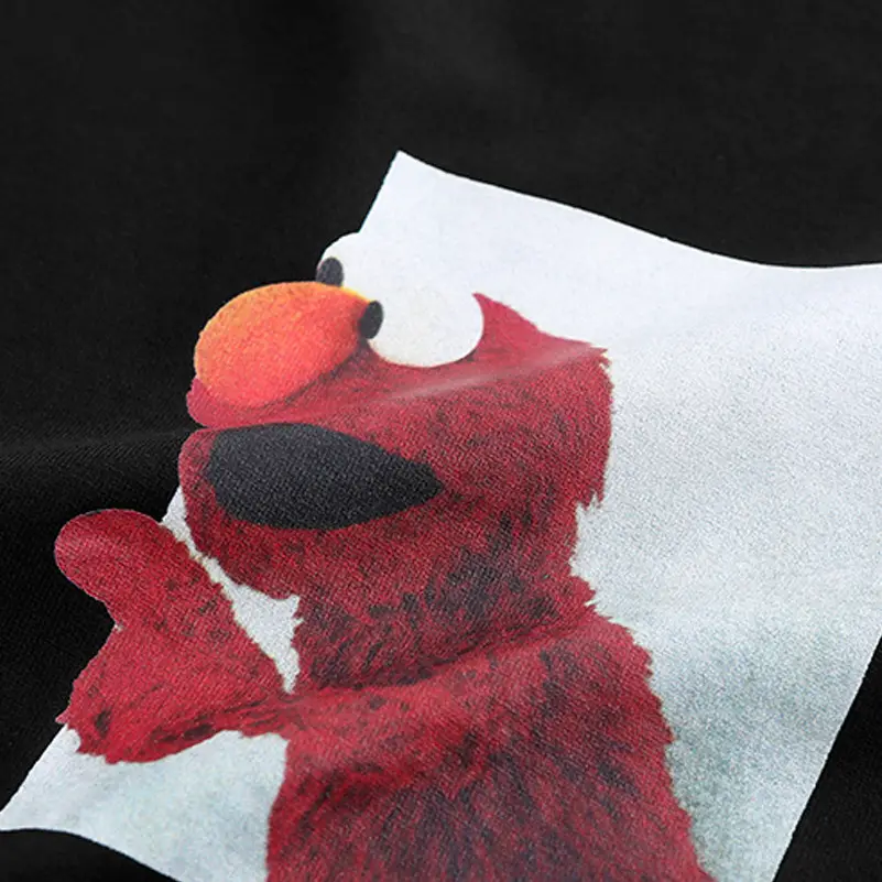 Men Black Sesame Street Cartoon T-Shirt Pure Cotton - Image 3