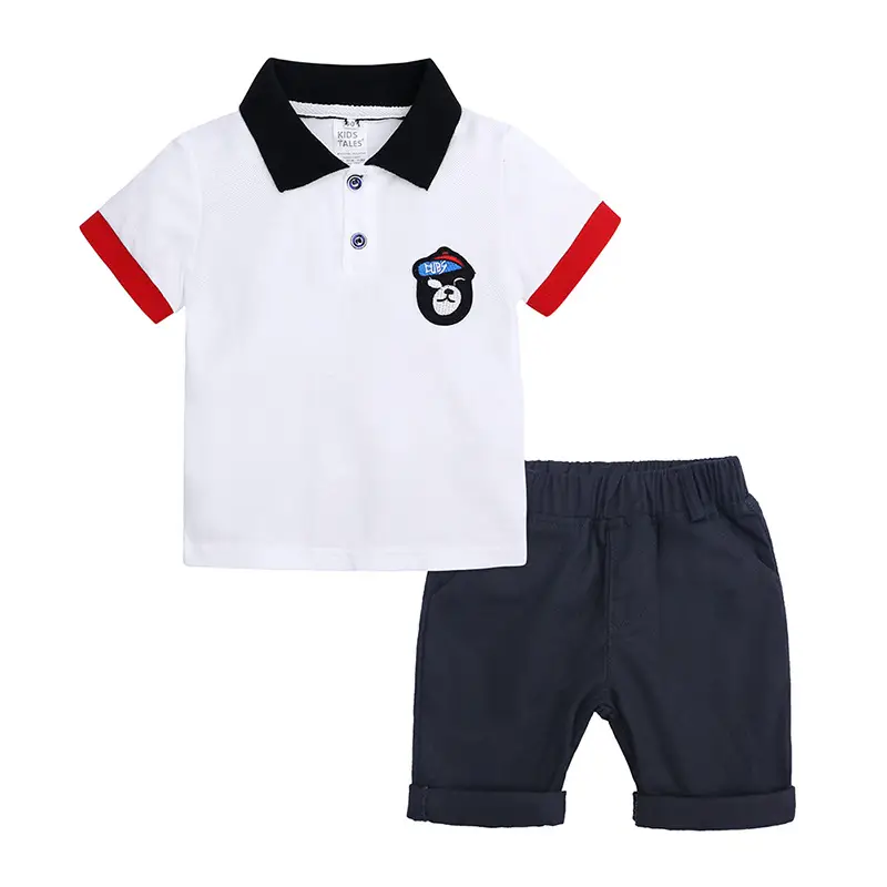Boys Cotton Polo Shirt Shorts Set White Red Black - Image 6