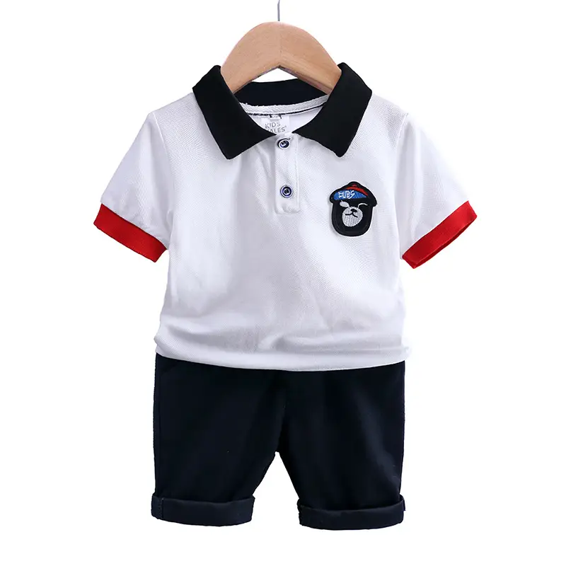 Boys Cotton Polo Shirt Shorts Set White Red Black - Image 7