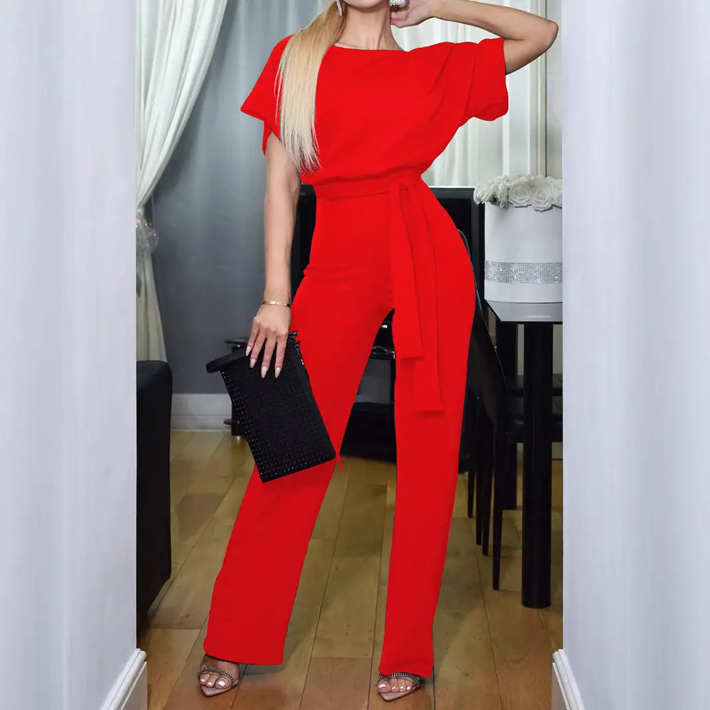 Red Lace-Up Button Women's 2019 Summer Jumpsuit - Image 7