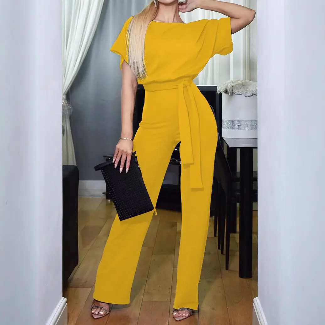Red Lace-Up Button Women's 2019 Summer Jumpsuit - Image 9