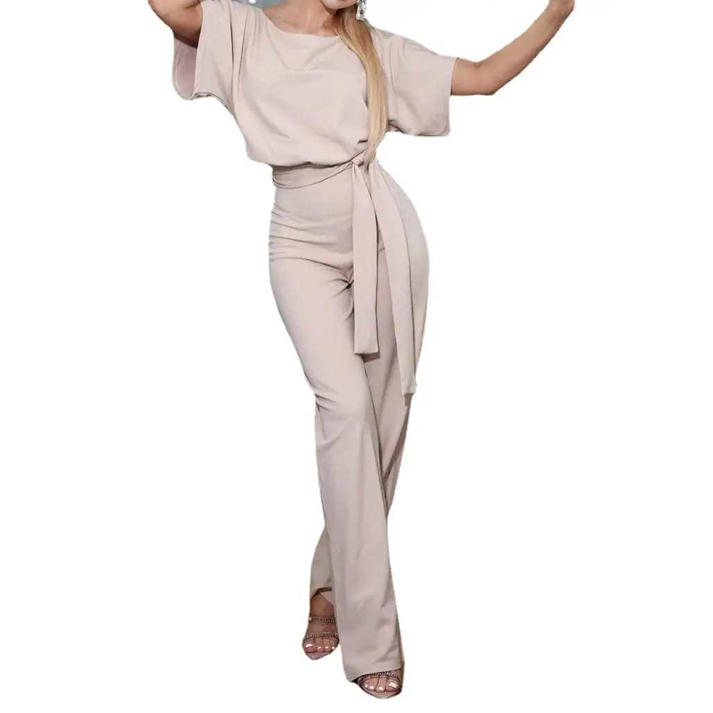 Red Lace-Up Button Women's 2019 Summer Jumpsuit - Image 10