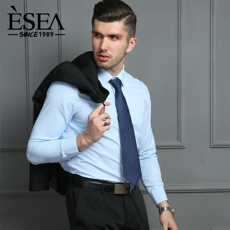 Men's Black Embroidered Long Sleeve Business Shirt