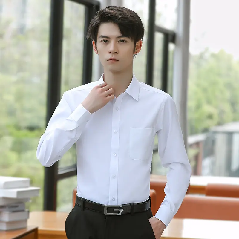 Men's Black Embroidered Long Sleeve Business Shirt