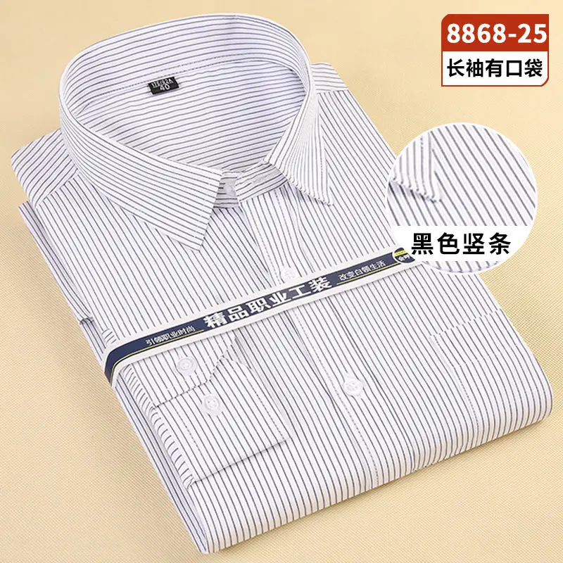 Men's Black Embroidered Long Sleeve Business Shirt