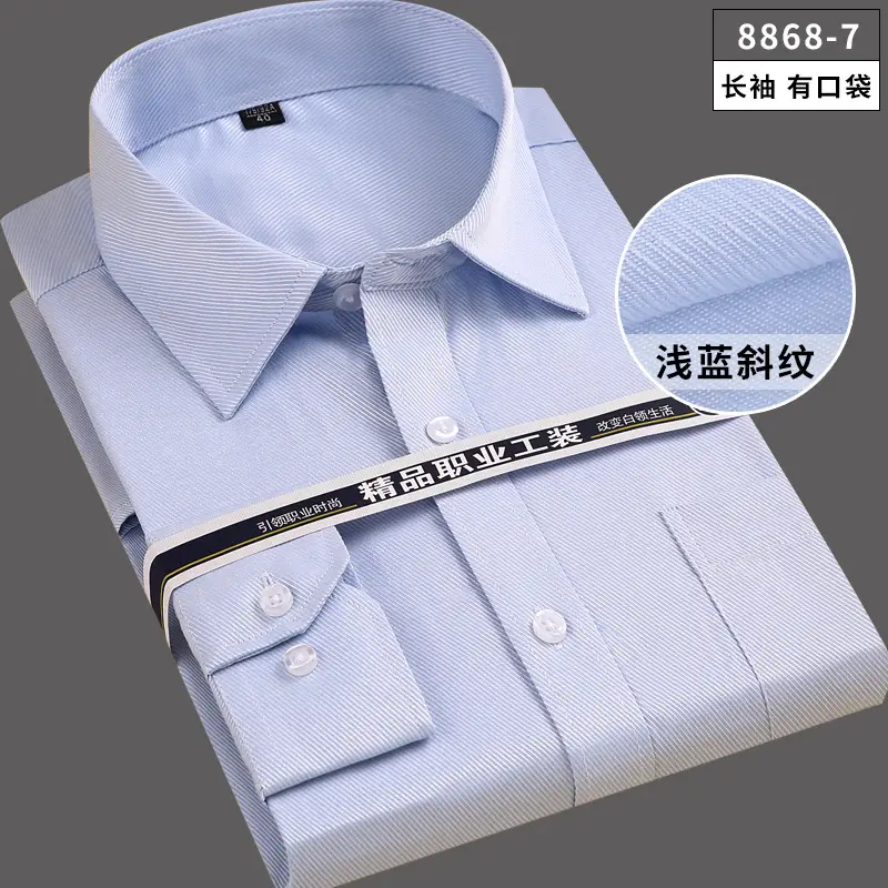 Men's Black Embroidered Long Sleeve Business Shirt