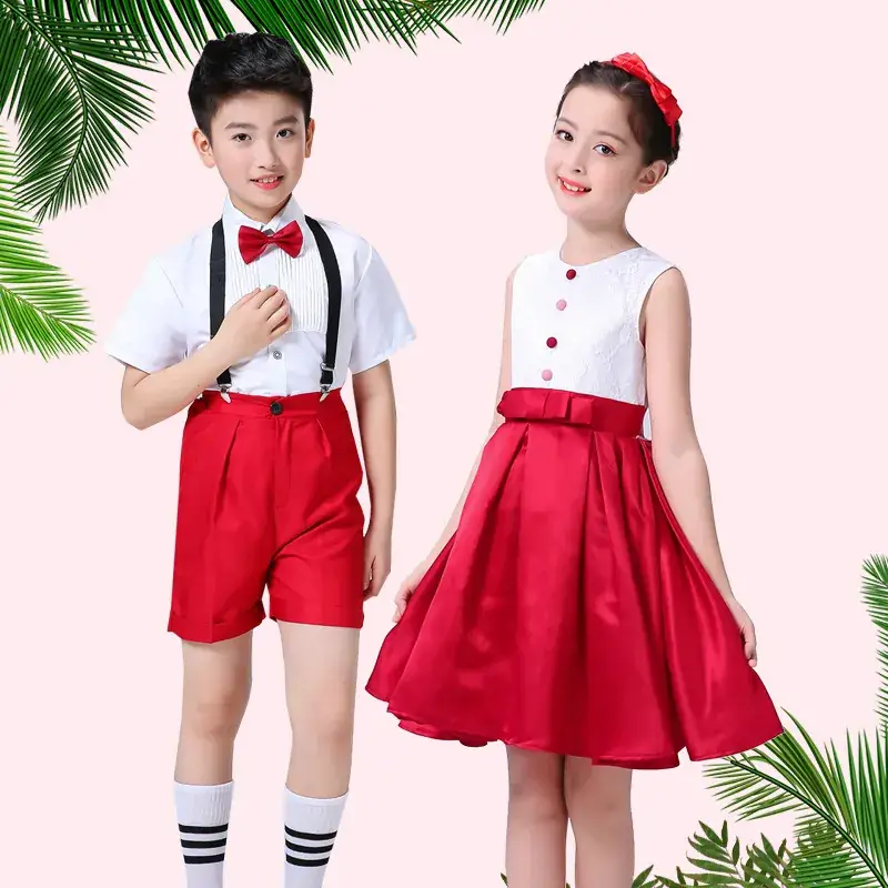 Red Sleeveless Skirt for Girls Primary School Host Recitation - Image 9