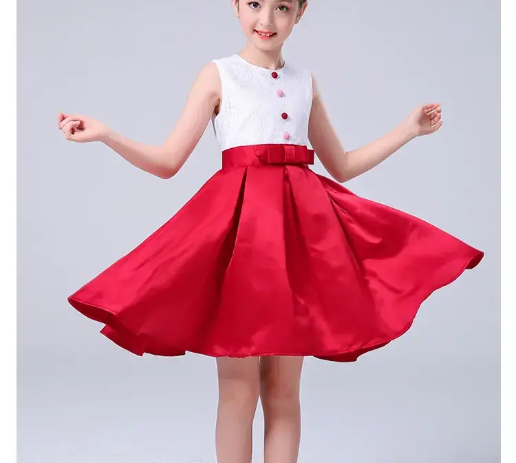 Red Sleeveless Skirt for Girls Primary School Host Recitation - Image 5
