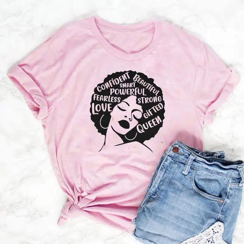 Confident Girl T-Shirt with Queen Design Grey Short Sleeve