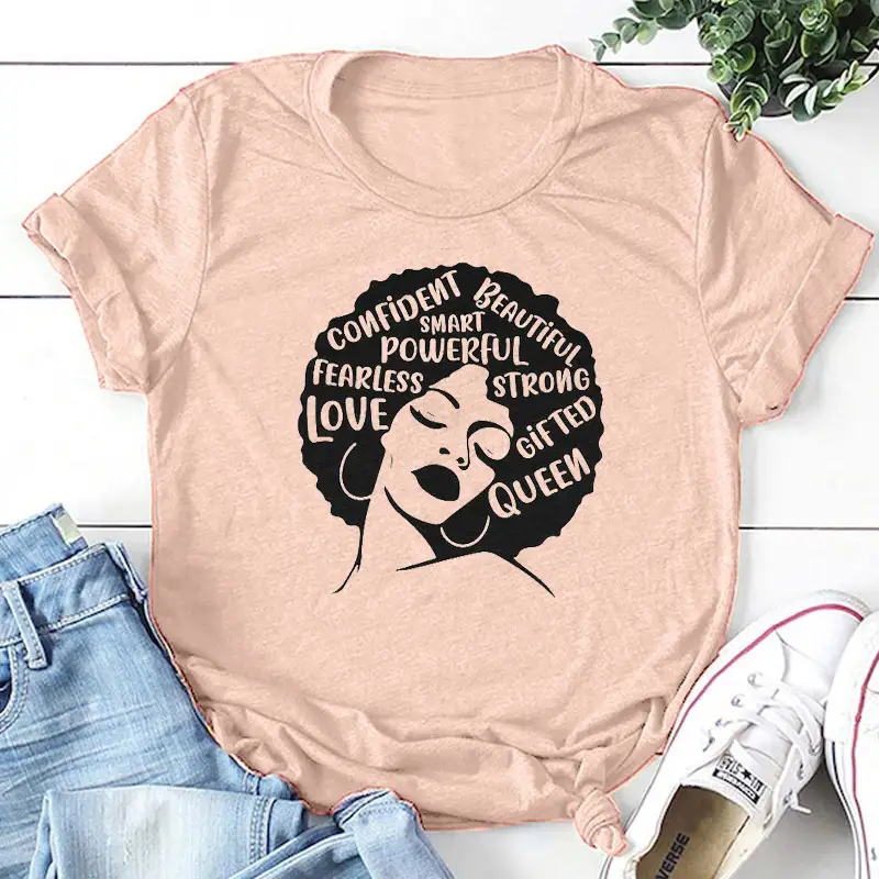Confident Girl T-Shirt with Queen Design Grey Short Sleeve