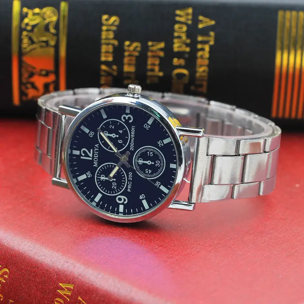 ModiYA Steel Band Watch Black 3D Display - Image 5
