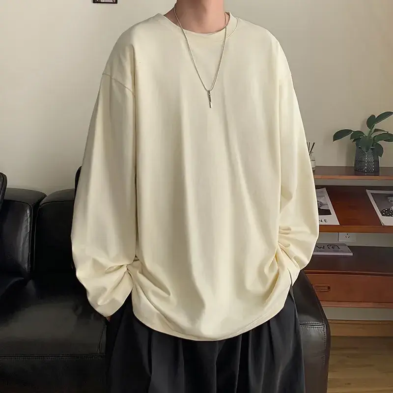 Men's Japanese Long Sleeve T-Shirt Cream 200g - Image 6