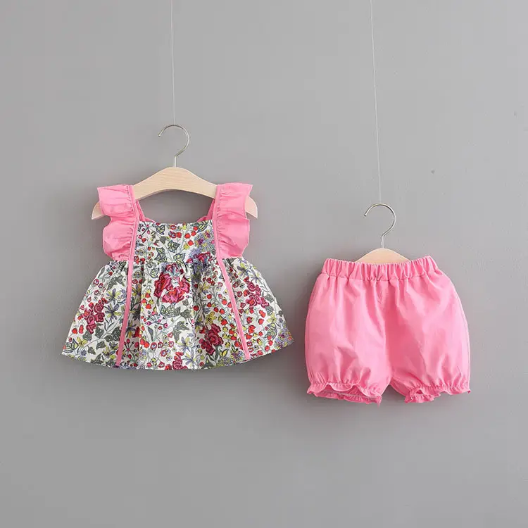 Printed Baby Girl 2-Piece Summer Suit Vest Set Pink - Image 2