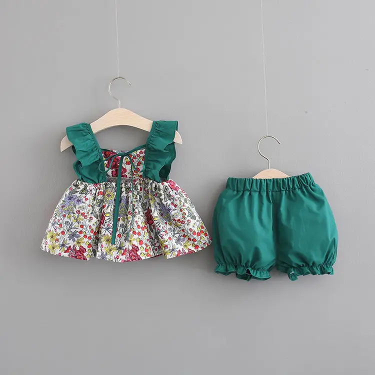 Printed Baby Girl 2-Piece Summer Suit Vest Set Pink - Image 3