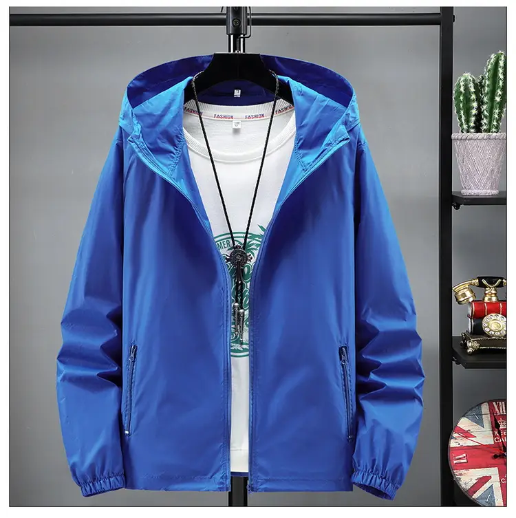 Men's Blue Hooded Jacket Quick-Drying Large - Image 5