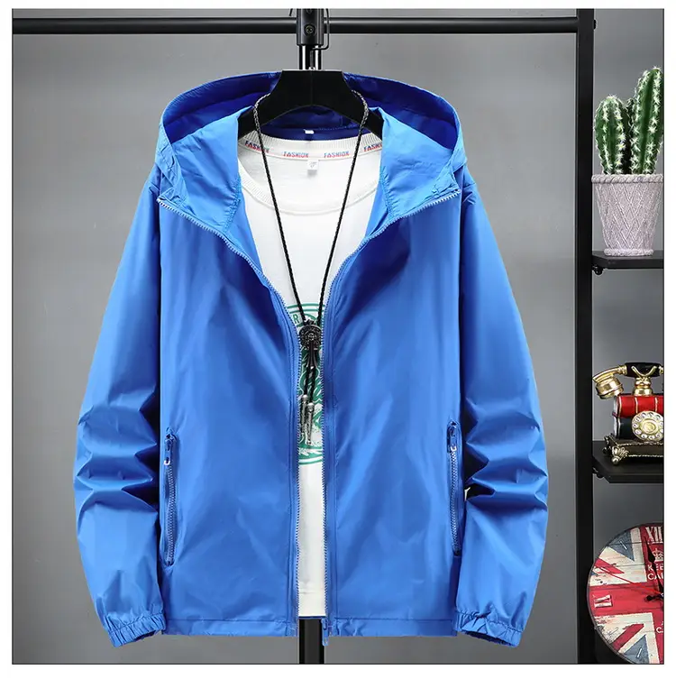 Men's Blue Hooded Jacket Quick-Drying Large - Image 6