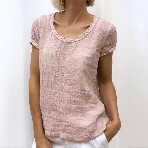 2019 Women Cotton T-Shirt Double Layer Crepe Light Green