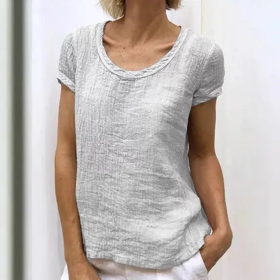 2019 Women Cotton T-Shirt Double Layer Crepe Light Green