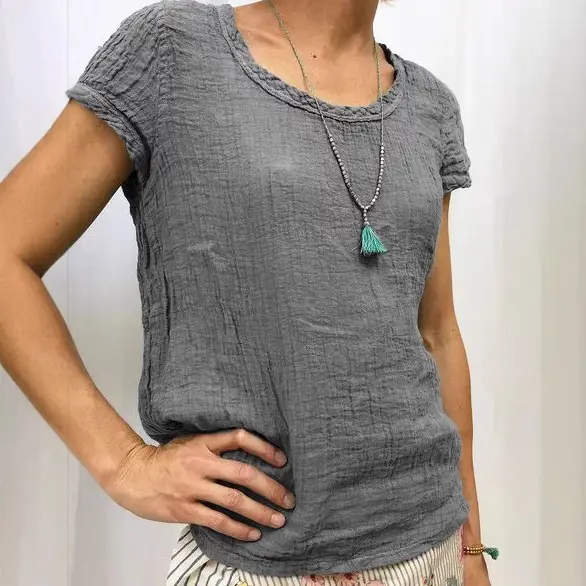 2019 Women Cotton T-Shirt Double Layer Crepe Light Green
