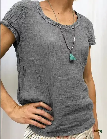 2019 Women Cotton T-Shirt Double Layer Crepe Light Green
