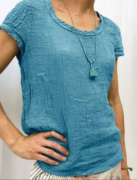 2019 Women Cotton T-Shirt Double Layer Crepe Light Green