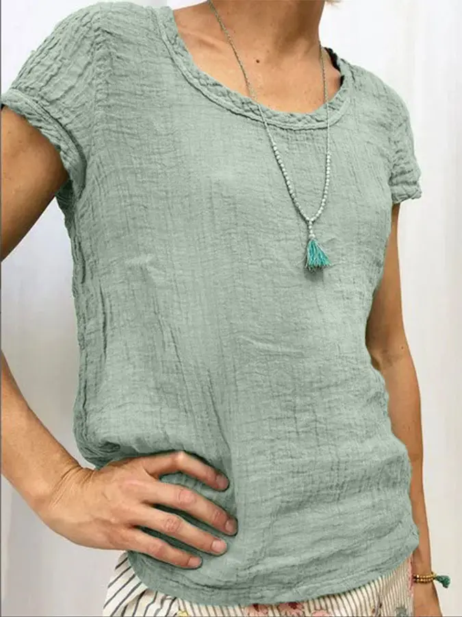 2019 Women Cotton T-Shirt Double Layer Crepe Light Green