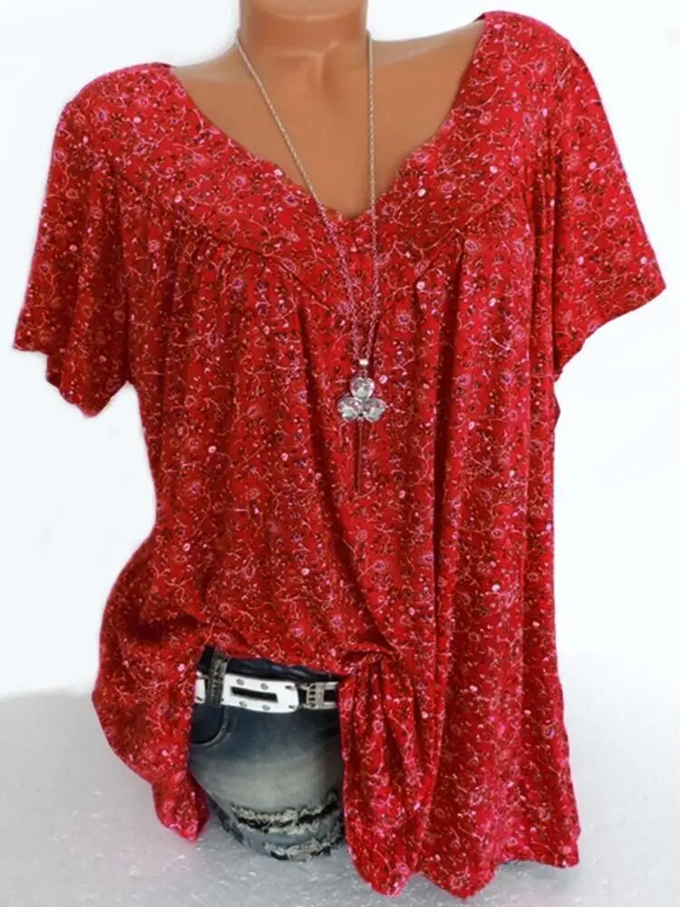 8 Color V-Neck Printed T-Shirt Women Summer Loose Fit