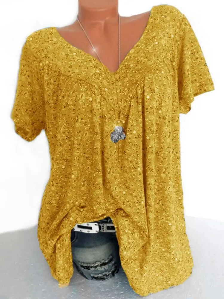 8 Color V-Neck Printed T-Shirt Women Summer Loose Fit