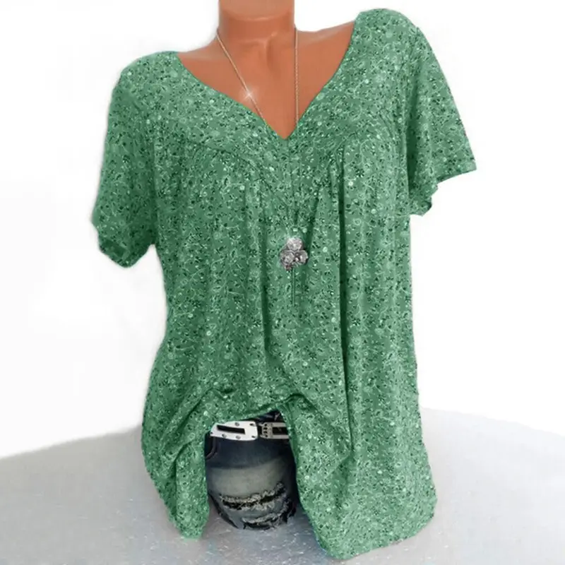 8 Color V-Neck Printed T-Shirt Women Summer Loose Fit