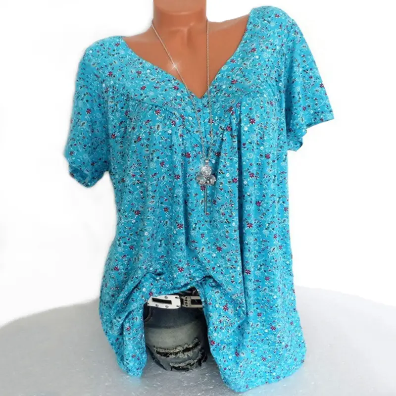 8 Color V-Neck Printed T-Shirt Women Summer Loose Fit